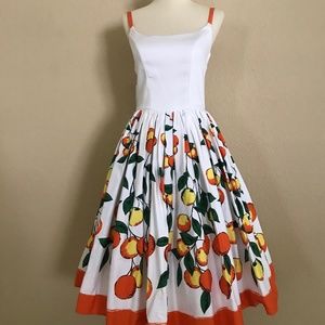 Pinup Girl Clothing Orange Border Print Jenny Dress NWT